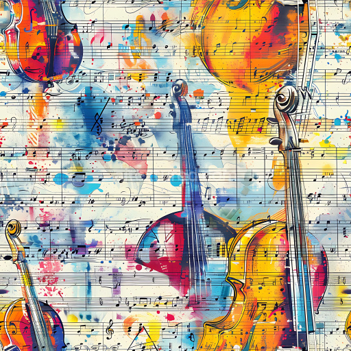 Seamless 3D PBR Graffiti Texture Featuring Vibrant Violins and Musical Notes