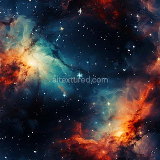 Seamless 3D Space PBR Texture Featuring Vibrant Nebula Clouds and Starfield