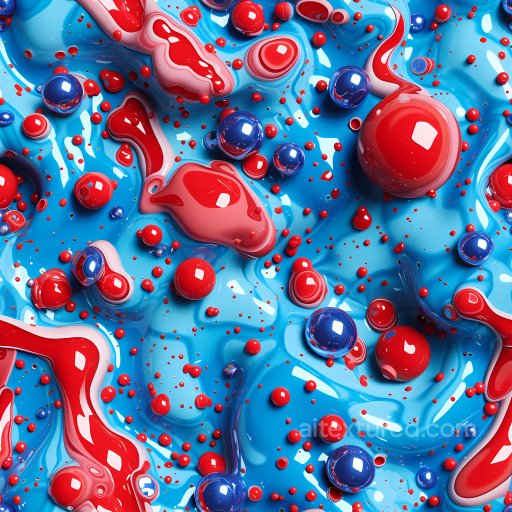 Inflated Glossy Texture with Blue Base and Red-Blue Bubbles seamless Inflated PBR texture