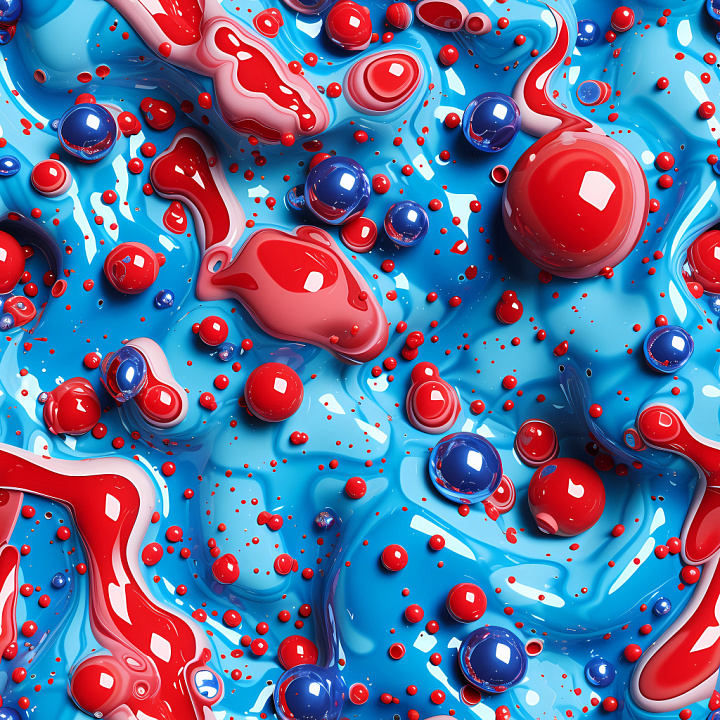 Inflated Glossy Bubbles and Blobs in Red and Blue seamless PBR texture preview