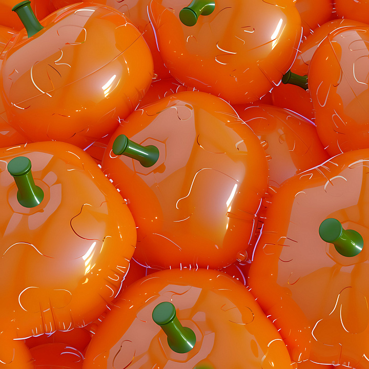 Inflated Vinyl Panels with Glossy Orange Finish and Green Stems seamless PBR texture preview