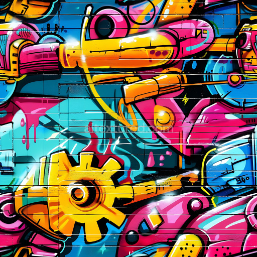 Seamless 3D PBR Texture of Vibrant Colorful Graffiti Urban Wall Art