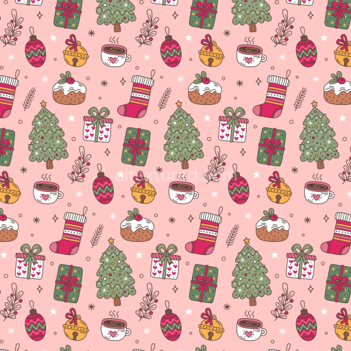 Seamless 3D PBR Texture with Festive Pink Christmas Icons Pattern