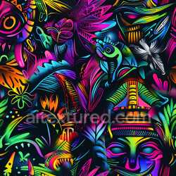 seamless Seamless 3D PBR Texture Featuring Vibrant Neon Tribal Graffiti Art texture 8k free download PBR