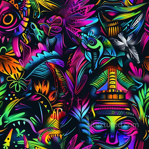 Seamless 3D PBR Texture Featuring Vibrant Neon Tribal Graffiti Art texture preview