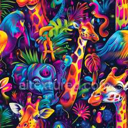 seamless Seamless 3D PBR Graffiti Texture Featuring Neon Jungle Animals and Tropical Foliage texture 8k free download PBR
