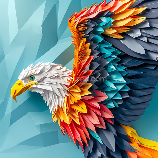 Seamless 3D PBR Texture of Origami-Style Bald Eagle Feathers with Vivid Multicolor Layers