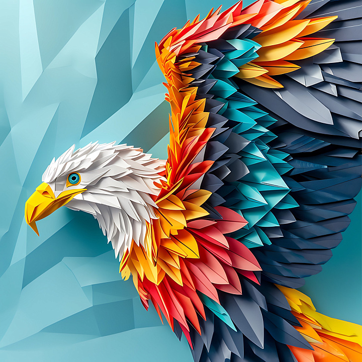 Animal of Origami-Style Bald Eagle Feathers with Vivid Multicolor Layers seamless PBR texture preview