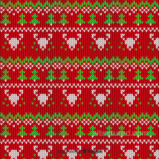 Knit Fabric Texture with Red, Green Christmas Trees and Reindeer Pattern seamless All Christmas Digital paper PBR texture
