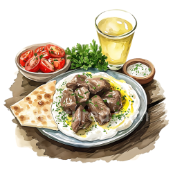seamless Jordanian Mansaf Lamb Breakfast Plate with Yogurt and Herbs Illustration texture 8k free download PBR