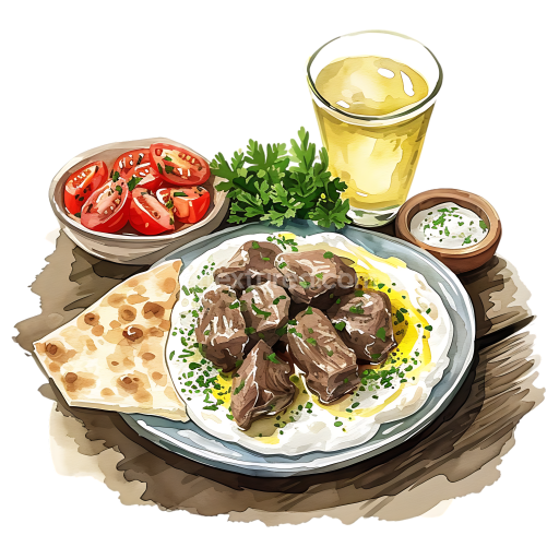 Preview — Jordanian Mansaf Lamb Breakfast Plate with Yogurt and Herbs Illustration