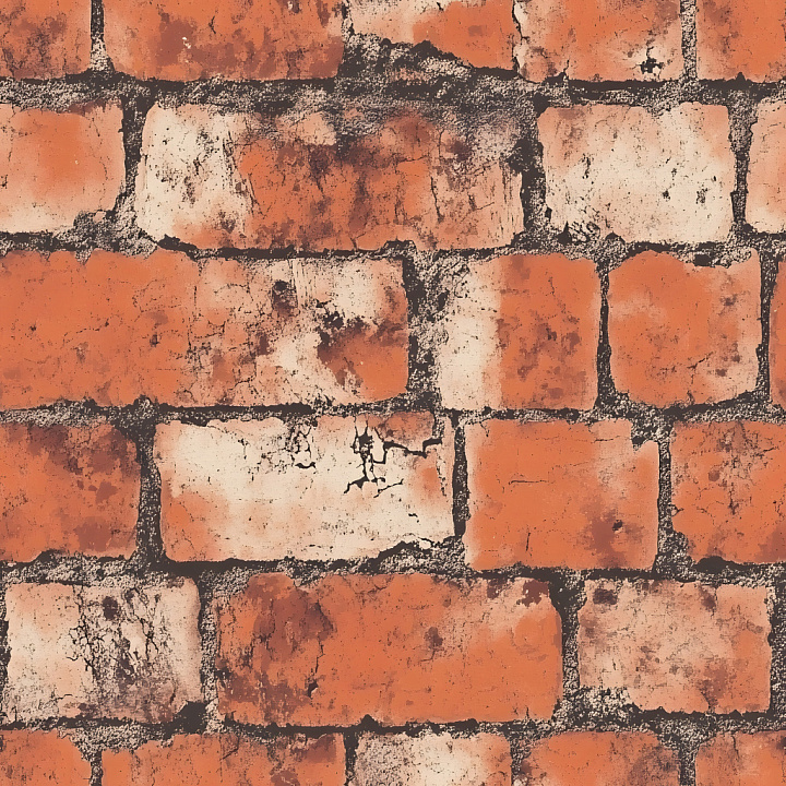 Cracked Brick Wall with Worn Red and White Bricks seamless PBR texture preview