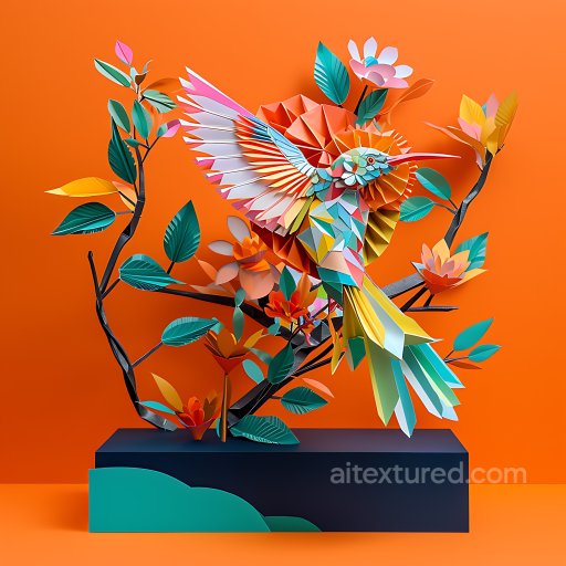 Animal - Seamless 3D PBR Texture of Vibrant Origami-Style Bird with Geometric Feathers and Flowers texture preview