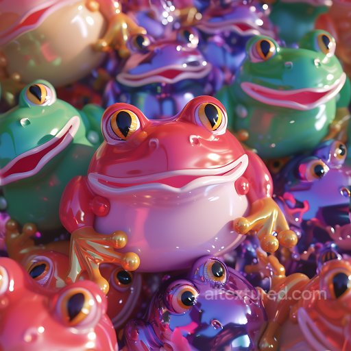 Inflated PBR Texture Featuring Colorful Glossy Vinyl Frog Shapes seamless Inflated PBR texture