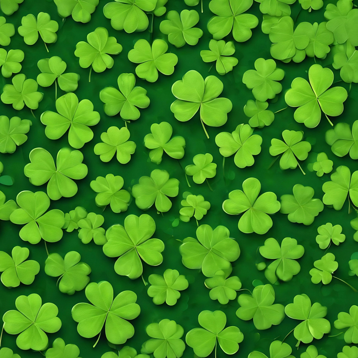 St Patrick of Vibrant Green Shamrock Leaves Pattern seamless PBR texture preview