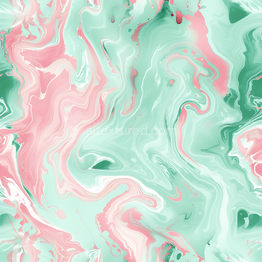 Seamless 3D Pastel Pink and Mint Marble PBR Texture with Soft Swirl Veins