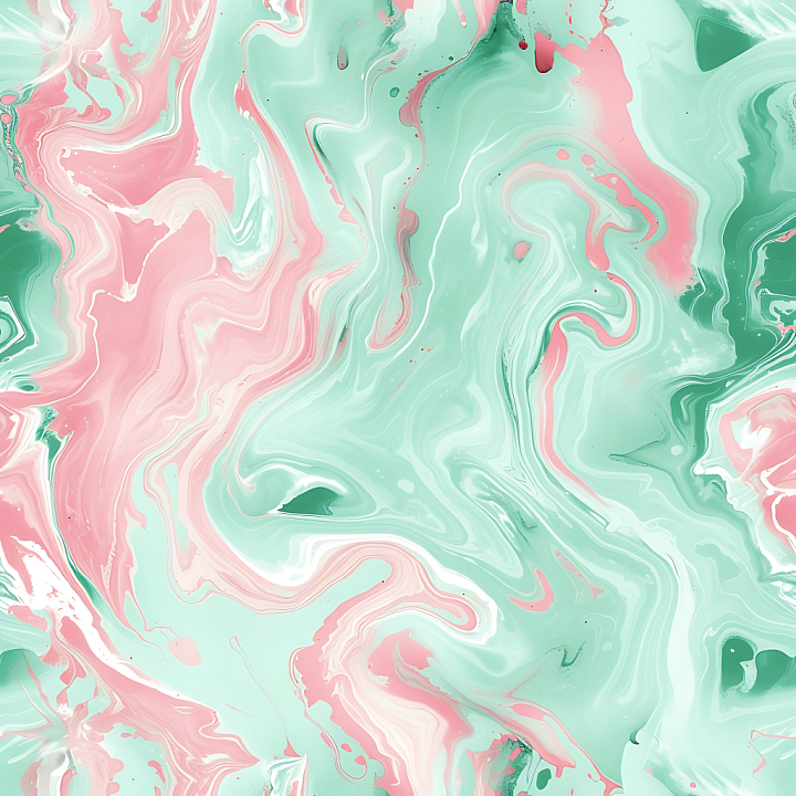 Pastel Pink and Mint Marble with Soft Swirl Veins seamless PBR texture preview