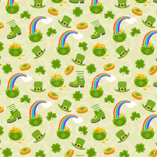 Seamless 3D PBR St Patrick’s Day Cartoon Pattern Texture with Rainbows and Leprechaun Elements