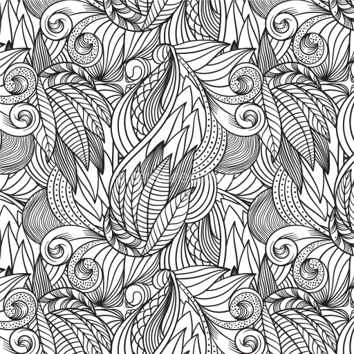 Seamless 3D PBR Texture with Black and White Abstract Floral Line Art Pattern
