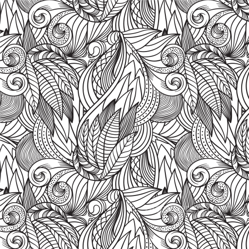 with Black and White Abstract Floral Line Art Pattern seamless White & Black PBR texture