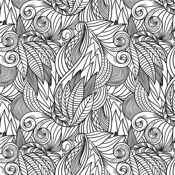 with Black and White Abstract Floral Line Art Pattern seamless PBR texture preview