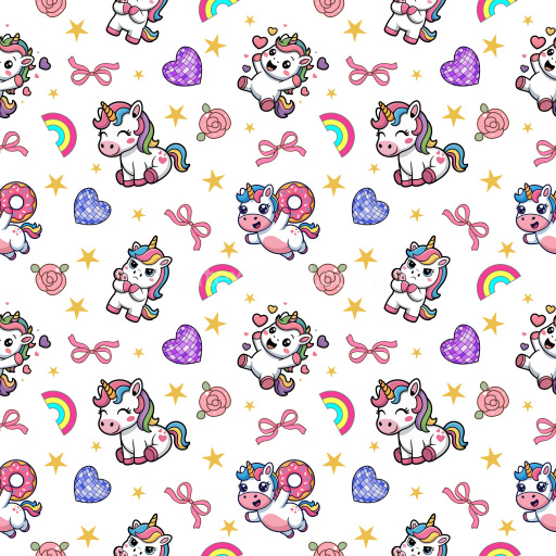 Pattern Bundle - Seamless 3D Pattern PBR Texture Featuring Cute Unicorn Characters with Colorful Motifs texture preview
