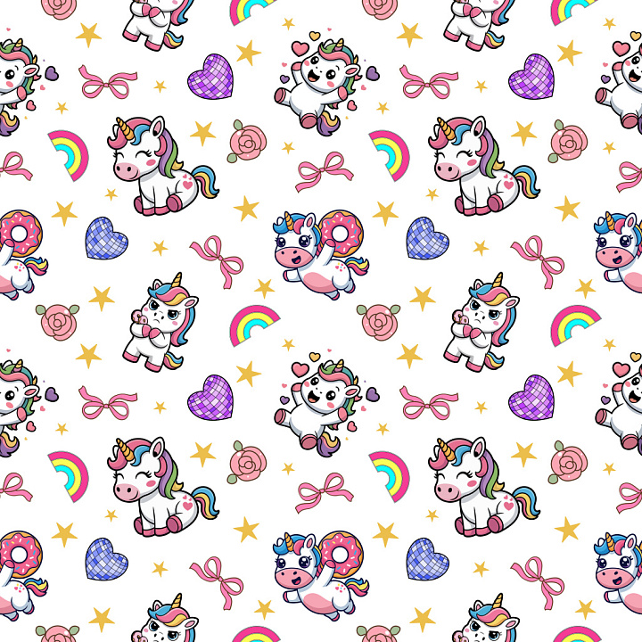 Pattern Featuring Cute Unicorn Characters with Colorful Motifs seamless PBR texture preview