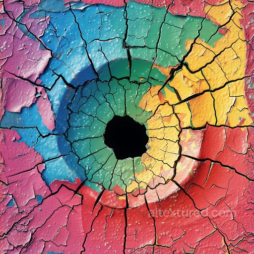 cracked paint PBR texture featuring colorful concentric cracks and central hole seamless Cracked & Holes PBR texture