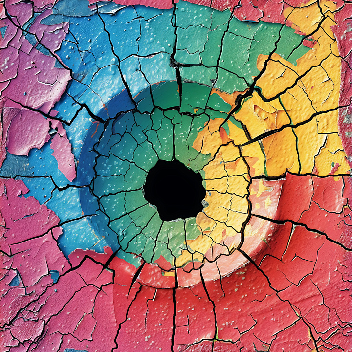 Cracked Paint Featuring Colorful Concentric Cracks And Central Hole seamless PBR texture preview