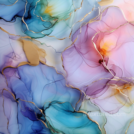 Alcohol Ink PBR Texture Featuring Multicolor Fluid Swirls with Gold Vein Accents Alcohol ink texture preview