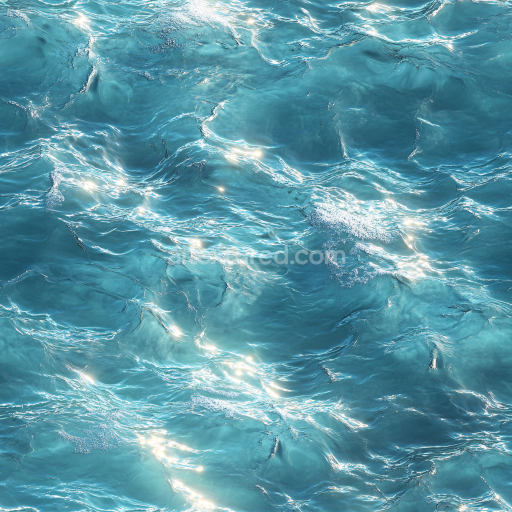 Seamless 3D PBR Water Texture Featuring Stylized Turquoise Ocean Surface with Soft Waves and Sunlight Reflections