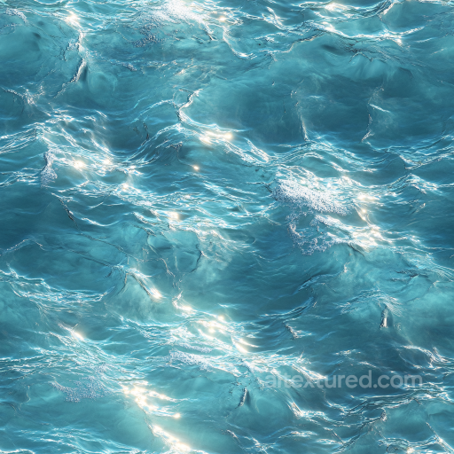 Water Texture Featuring Stylized Turquoise Ocean Surface with Soft Waves and Sunlight Ref… seamless Water PBR texture