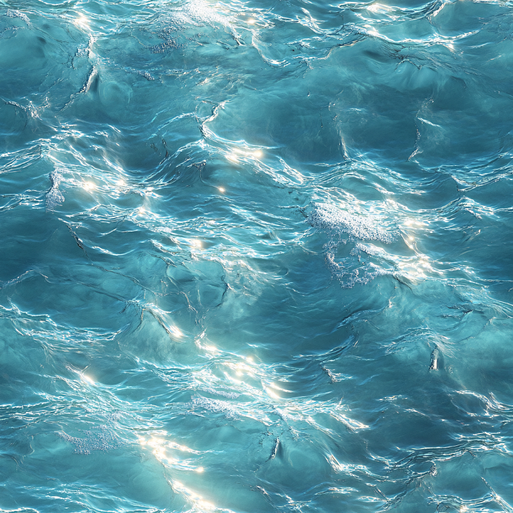 Water Featuring Stylized Turquoise Ocean Surface with Soft Waves and Su… seamless PBR texture preview