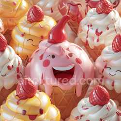 seamless Seamless 3D Inflated PBR Texture Featuring Playful Ice Cream with Dripping Syrup texture 8k free download PBR