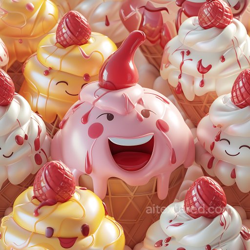 Inflated PBR Texture Featuring Playful Ice Cream with Dripping Syrup seamless Inflated PBR texture