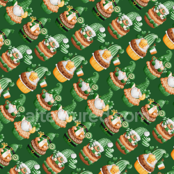 seamless Seamless 3D PBR Texture of St Patrick Gnome and Cupcake Pattern on Green texture 8k free download PBR