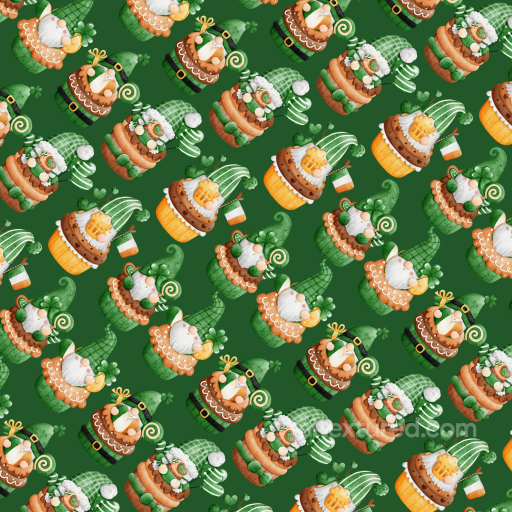 St Patrick Digital Paper Bundle Texture of St Patrick Gnome and Cupcake Pattern on Green seamless St patrick digital paper bundle PBR texture