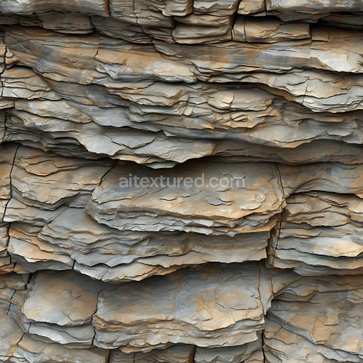 Seamless 3D Layered Cliff Rock Wall PBR Texture with Natural Erosion and Stratified Layers