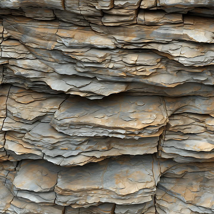 Layered Cliff Rock Wall with Natural Erosion and Stratified Layers seamless PBR texture preview