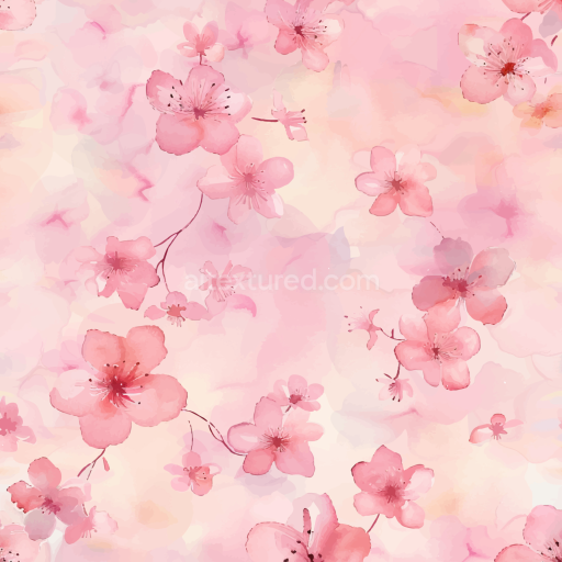Seamless 3D PBR Watercolor Cherry Blossom Floral Texture with Soft Pink Tones
