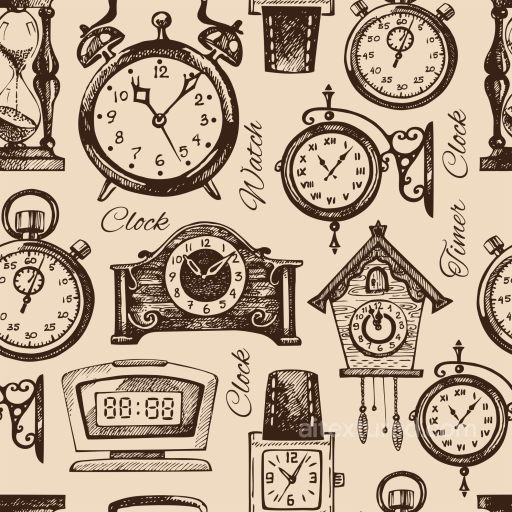 with Hand-Drawn Vintage Clock Illustrations seamless Vintage Scrapbook PBR texture