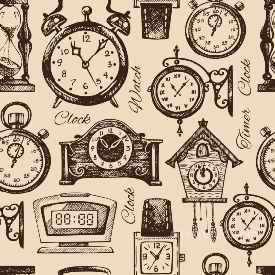 with Hand-Drawn Vintage Clock Illustrations Vintage Scrapbook texture preview