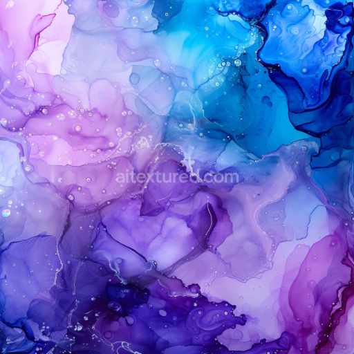 Seamless 3D Alcohol Ink PBR Texture Featuring Violet and Blue Fluid Swirls