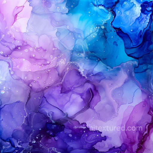 Alcohol Ink PBR Texture Featuring Violet and Blue Fluid Swirls seamless Alcohol ink PBR texture