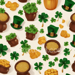 seamless Seamless 3D PBR Texture with St Patrick’s Shamrocks, Leprechaun Hats & Gold Pots texture 8k free download PBR
