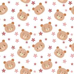 Pattern Bundle - Seamless 3D PBR Pattern Texture Featuring Playful Bear Faces with Pink Floral Motifs texture preview