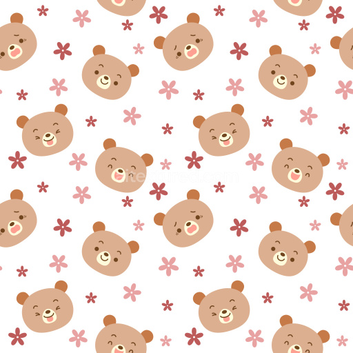 Pattern Bundle - Seamless 3D PBR Pattern Texture Featuring Playful Bear Faces with Pink Floral Motifs texture preview
