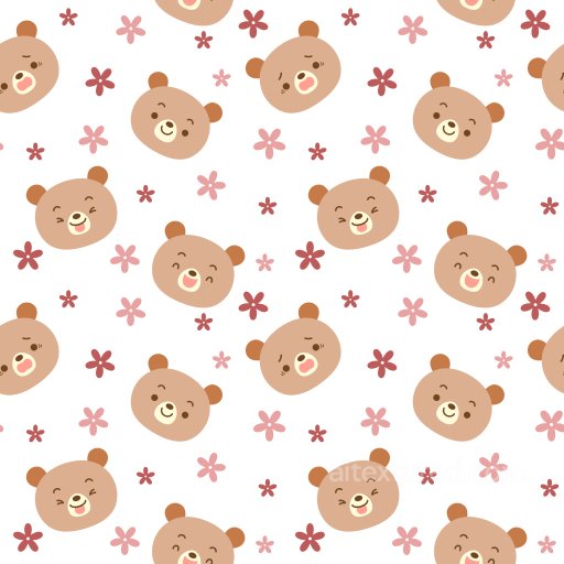 Pattern Texture Featuring Playful Bear Faces with Pink Floral Motifs seamless Pattern Bundle PBR texture