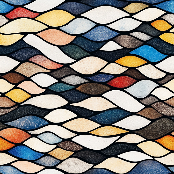 Wavy Ceramic Mosaic with Multicolor Tiles seamless PBR texture preview