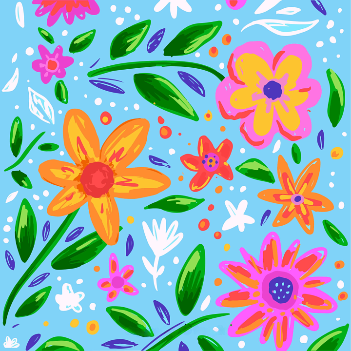 with Colorful Embroidered Floral Motifs on Blue Background seamless PBR texture preview